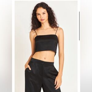 LoveShackFancy Black silk crop top with tie back